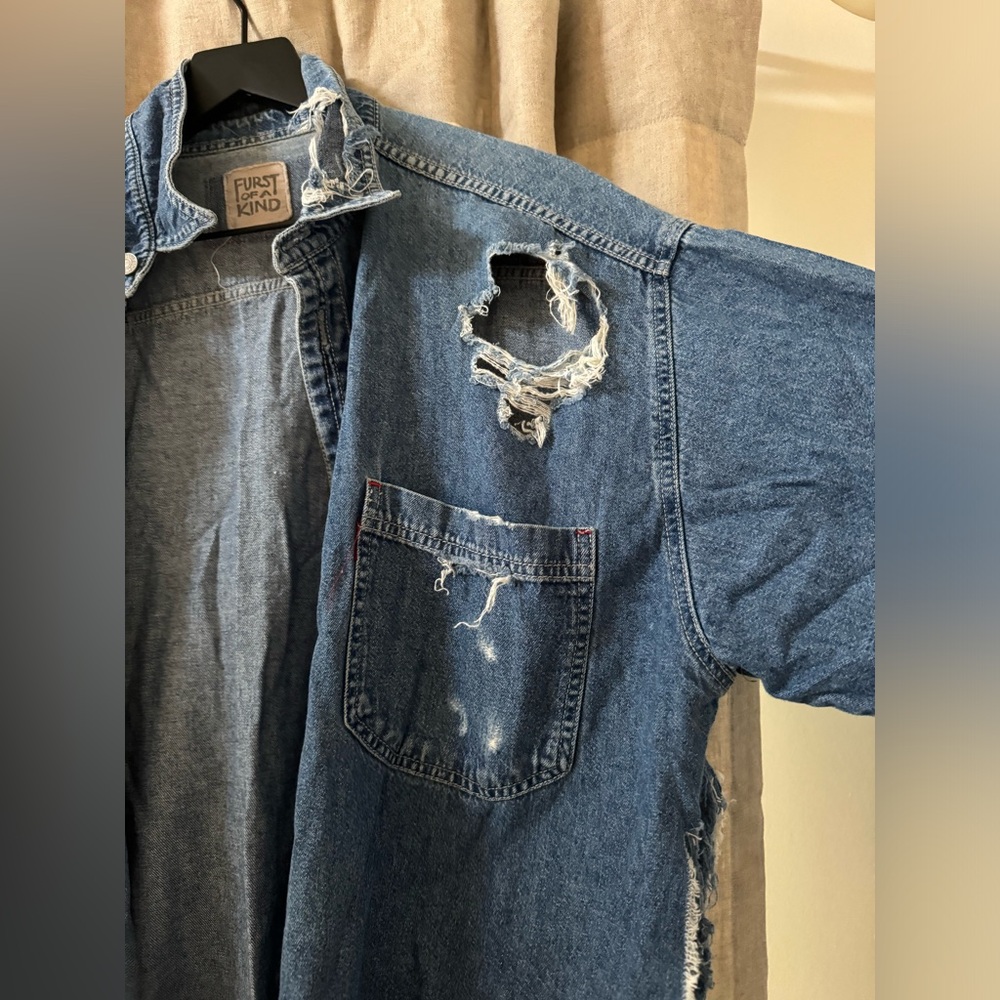 oversized distressed button down jean shirt